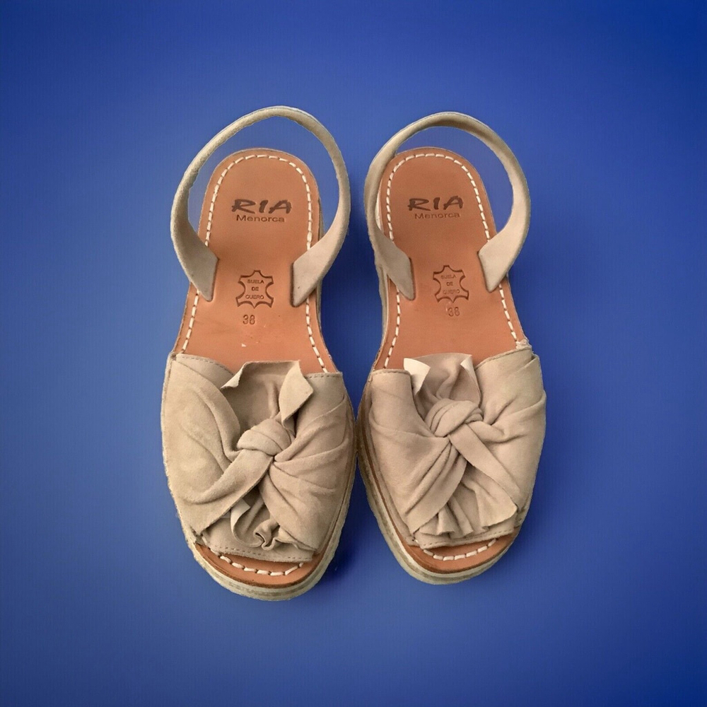 Ria Menorca Sandals Open Peep Toe Bow Suede 38